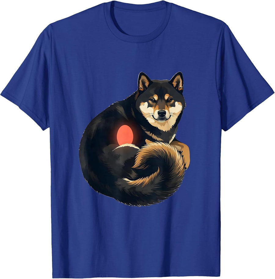 Curled Shiba Inu Midcentury Modern Kawaii Dog Lover T-Shirt - Royal Blue