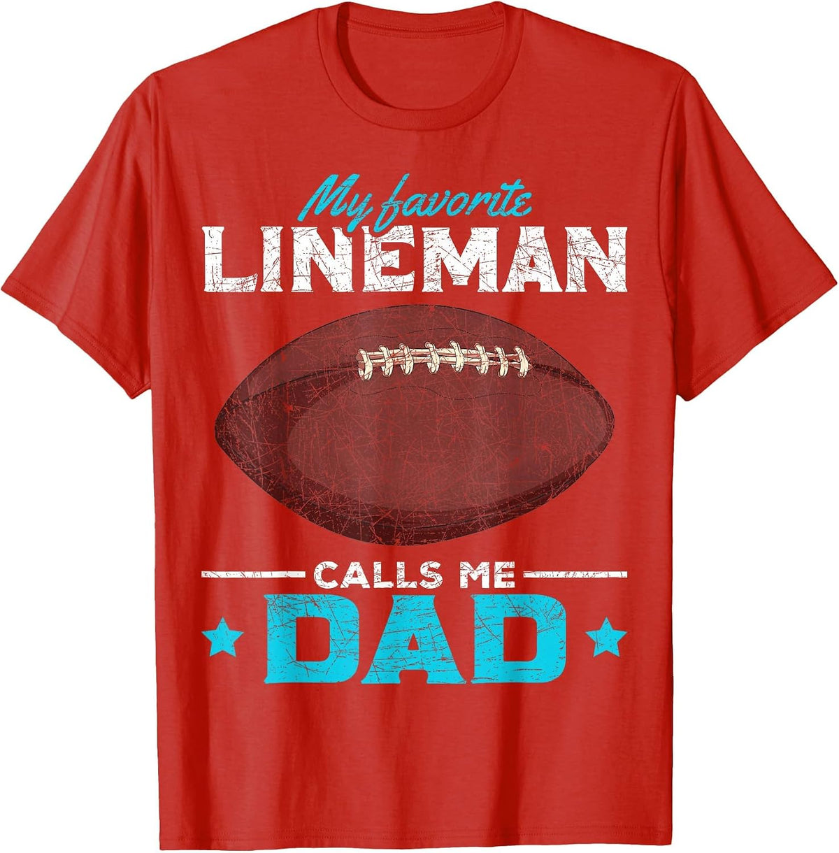 Fathers Day American Football Player Dad Sports Lineman T-Shirt - Red