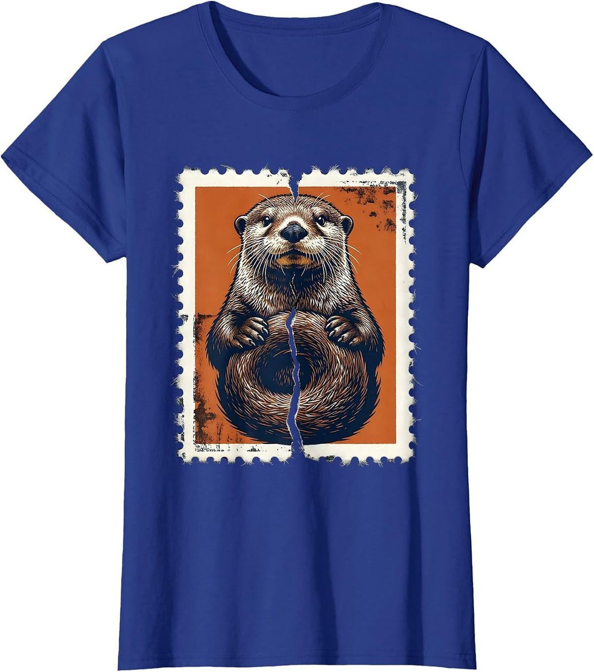 Women's Sea Otter Rubber Stamp Funny Otter Lover Novelty Gift T-Shirt - Royal Blue