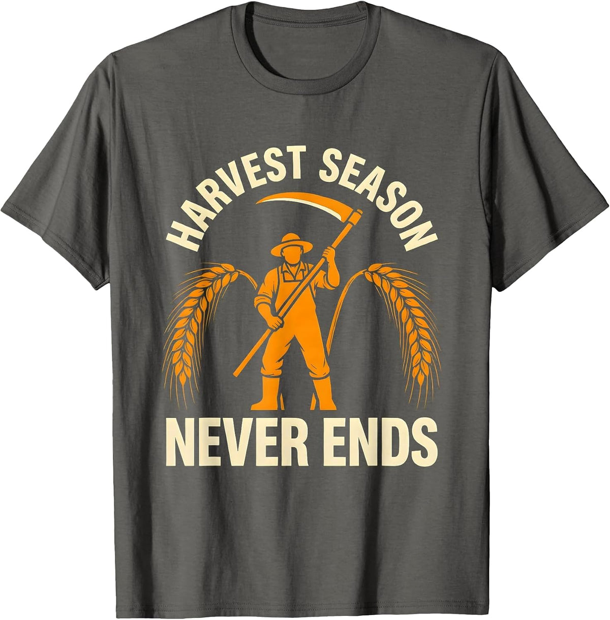 Men's Harvest Season Never Ends Country Farming Design T-Shirt - Asphalt Grey