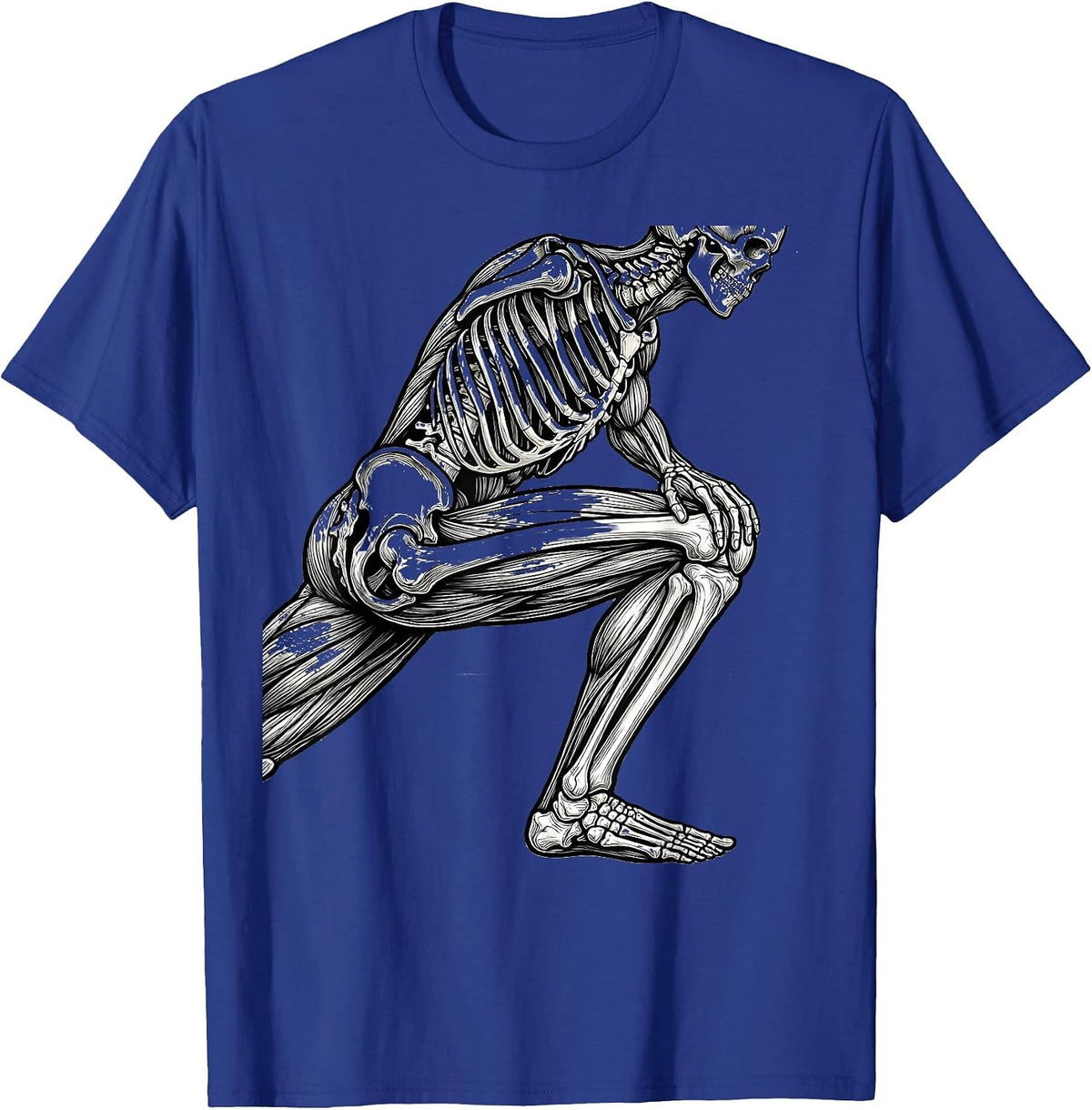 Physical Therapy Skeleton Deep Lunge Stretch T-Shirt - Royal Blue