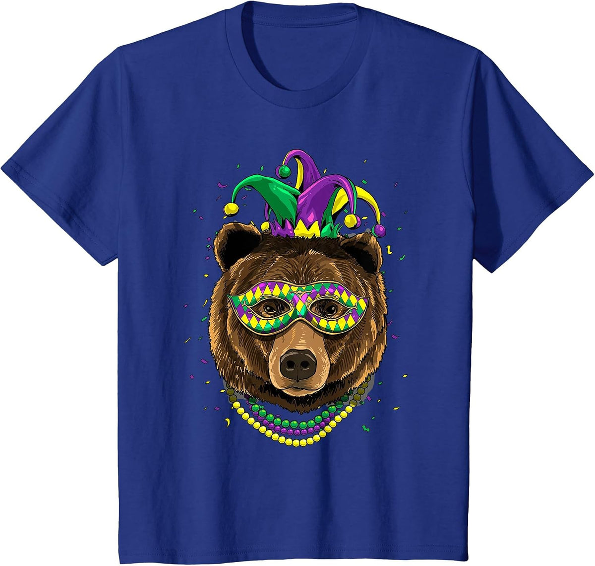 Bear Animal Lover Cute Mardi Gras Carnival Jester T-Shirt, Youth, Royal Blue, Small - As Pictured