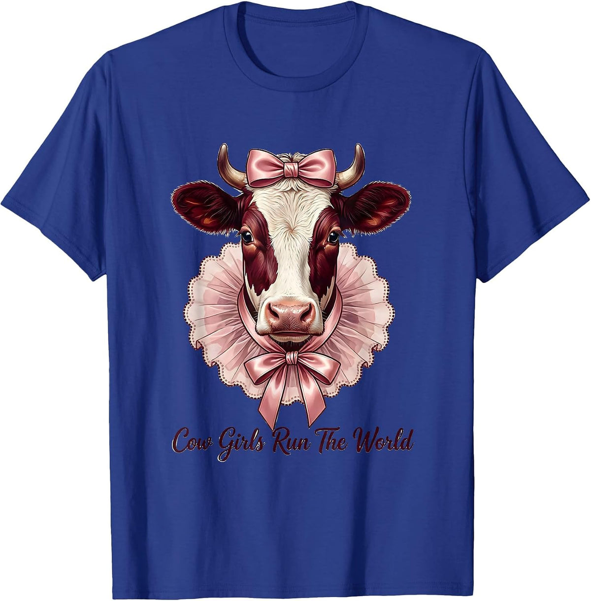 Men's Cow Girls Run The World Cattle Ranch Design T-Shirt - Royal Blue