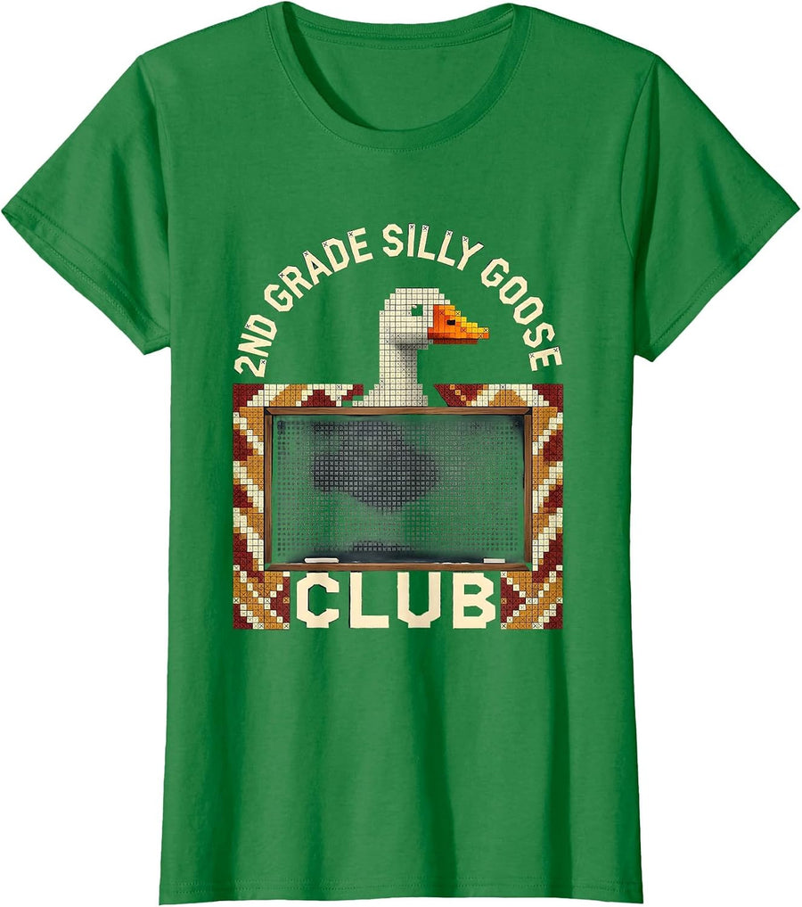 Women's 2nd Grade Silly Goose Club Teacher Back To School Humor T-Shirt - Kelly Green