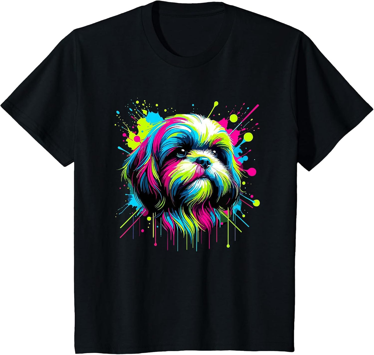 Splash Art Shih Tzu Shih Tzus T-Shirt - Black