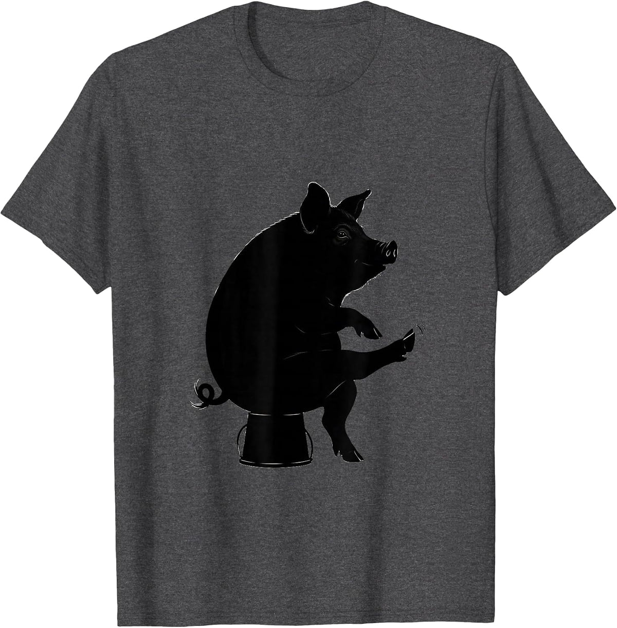 Pig Silhouette Funny Farm Animal Lover Novelty T-Shirt - Dark Heather Grey