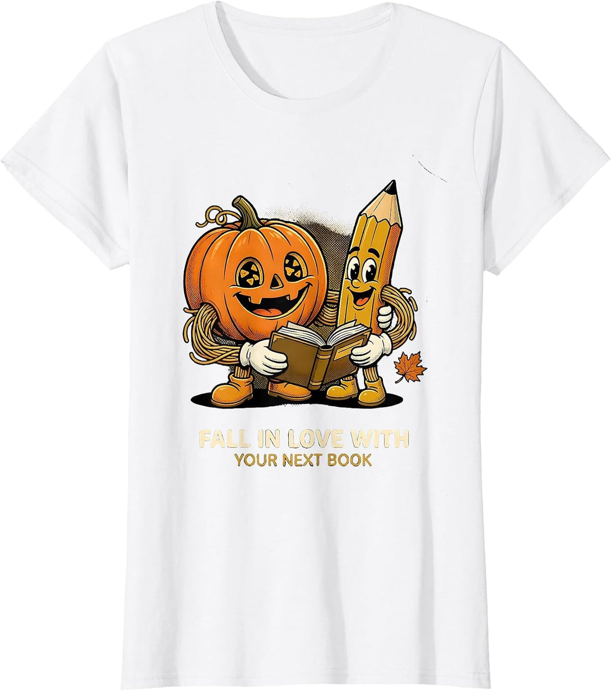 Fall In Love With Your Next Book Retro Cartoon Teacher Book T-Shirt - White