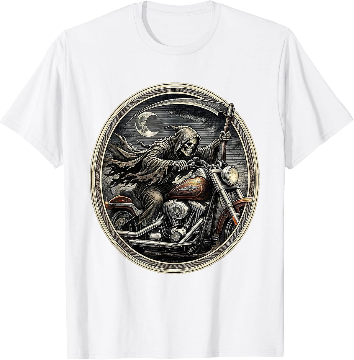 Men's Grim Reaper Motorcycle Night Rider Halloween T-Shirt - White