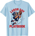 Men's LABOR DAY PLAYBOOK Cartoon Football Player American Holiday T-Shirt - Baby Blue