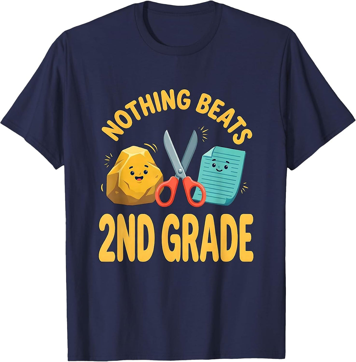 Nothing Beats 2nd Grade Back to School Rock Paper Scissors T-Shirt - Navy Blue