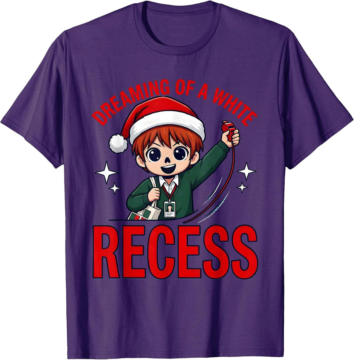 Men's DREAMING OF A WHITE RECESS Funny School Teacher Christmas T-Shirt - Purple
