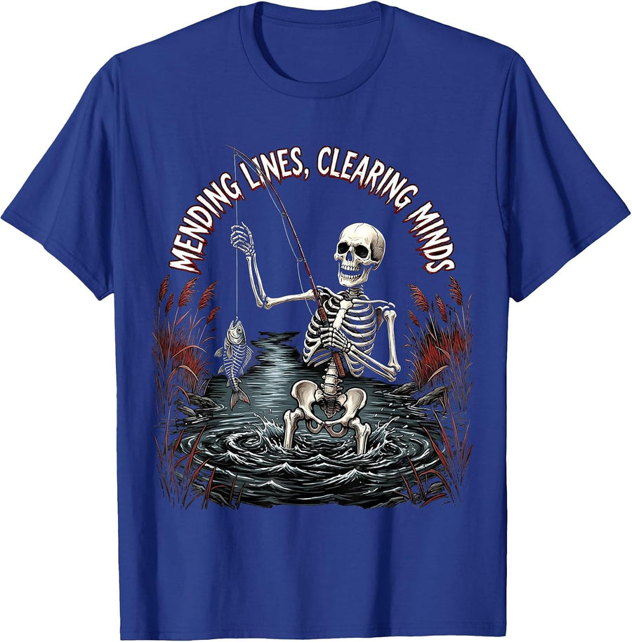 Mending Lines Clearing Minds Fly Fishing Design T-Shirt - Royal Blue