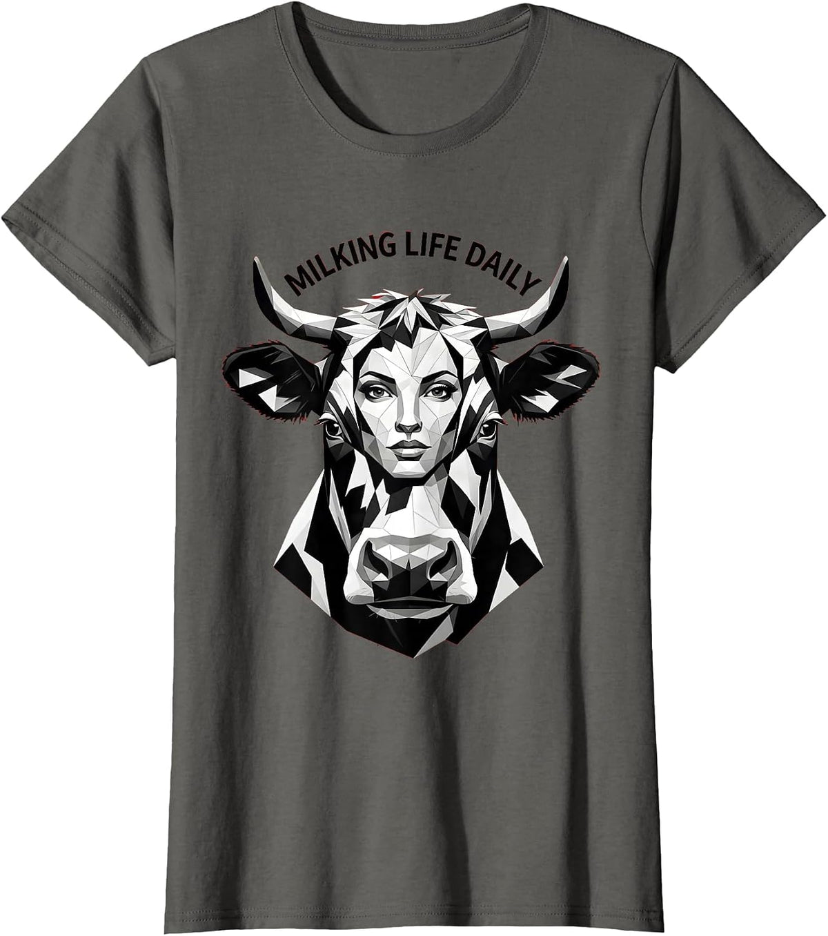 Women's Milking Life Daily Funny Cow Women Design T-Shirt - Asphalt Grey