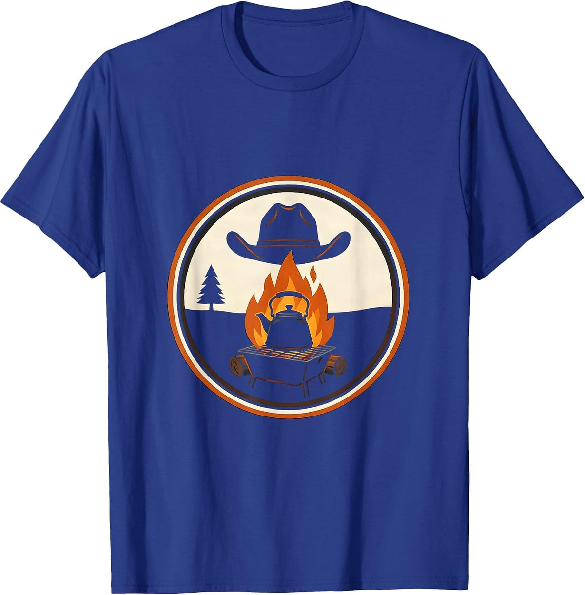 Cowboy Campfire Coffee Pot Western Graphic T-Shirt - Royal Blue