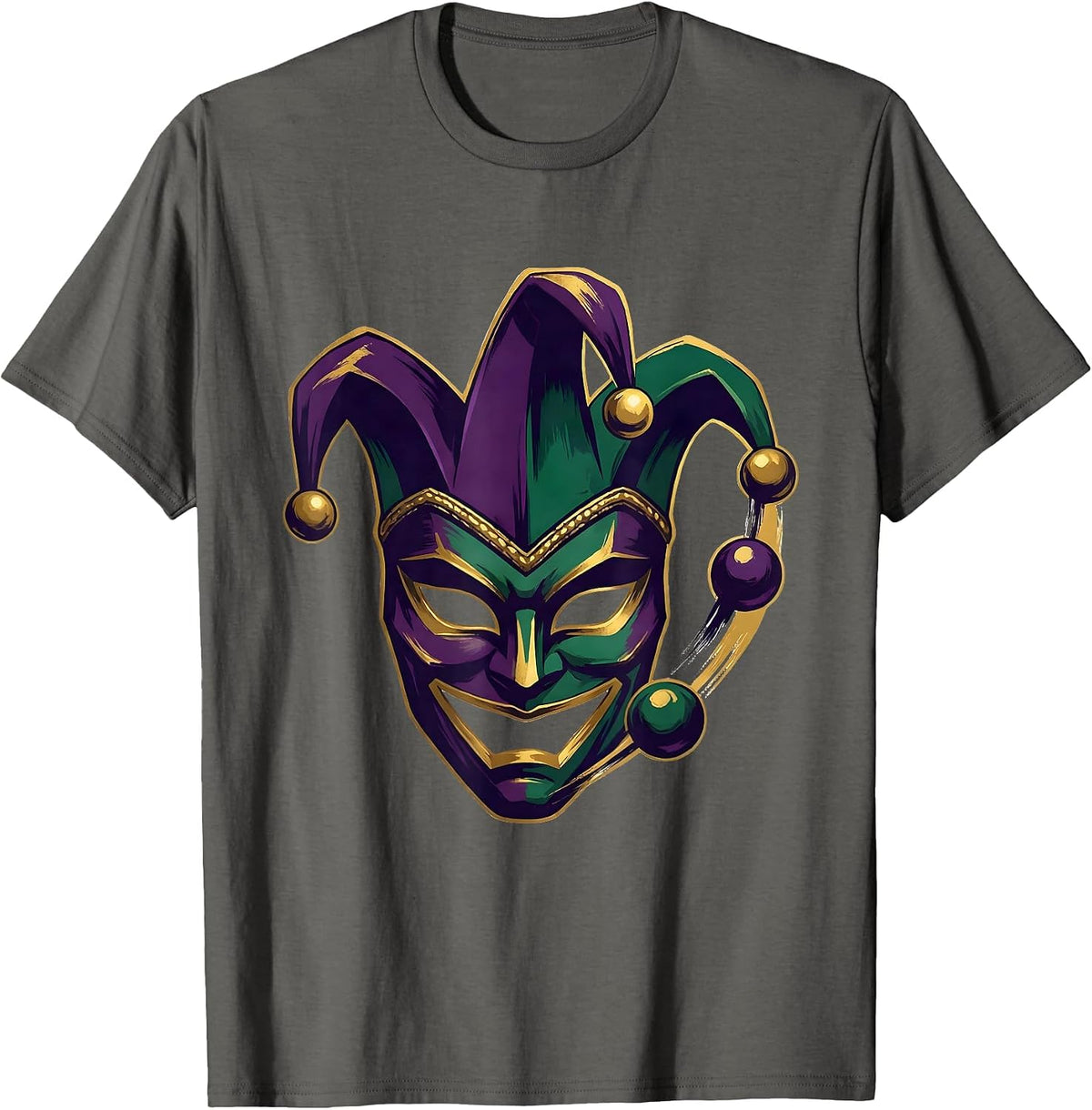 Oversized Jester Mask Carnival Party Mardi Gras T-Shirt - Asphalt Grey