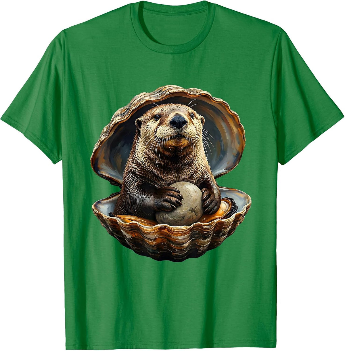 Men's Oversized Sea Otter Gouache Poster Otter Lover Humor T-Shirt - Kelly Green