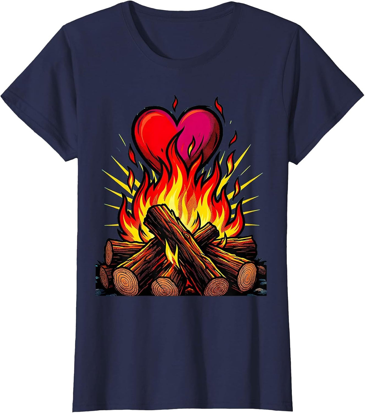 Women's Campfire Heart Flame I Love My Girlfriend Tee T-Shirt - Navy Blue