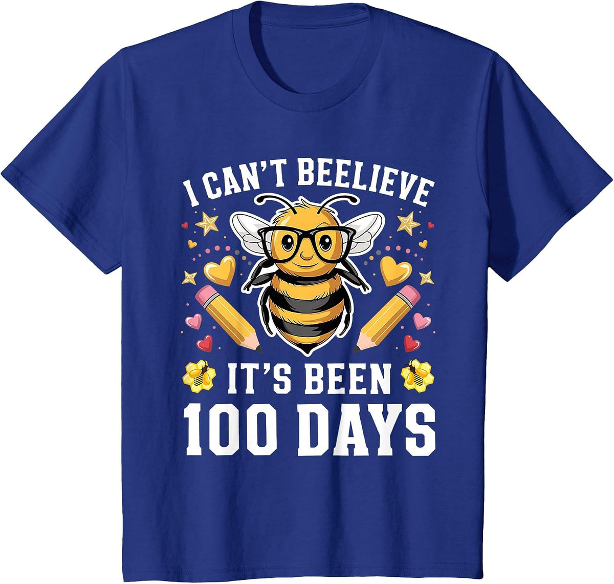 I Can't Believe Its Been 100 Days Funny Bee 100th Day School T-Shirt - Royal Blue
