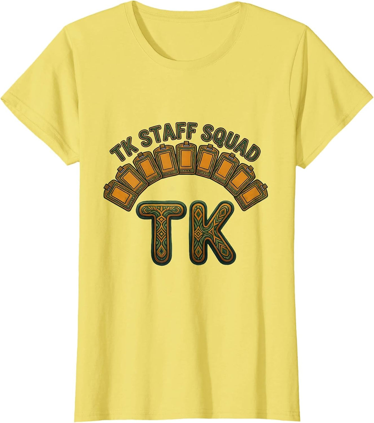 Women's TK Staff Squad Folk Art Transitional Kindergarten Teacher T-Shirt - Lemon Yellow