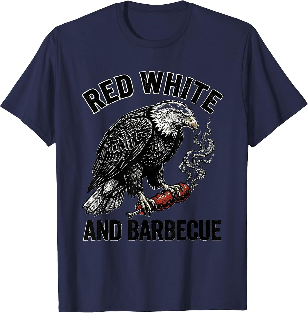 Red White and Barbecue Patriotic BBQ Design T-Shirt - Navy Blue