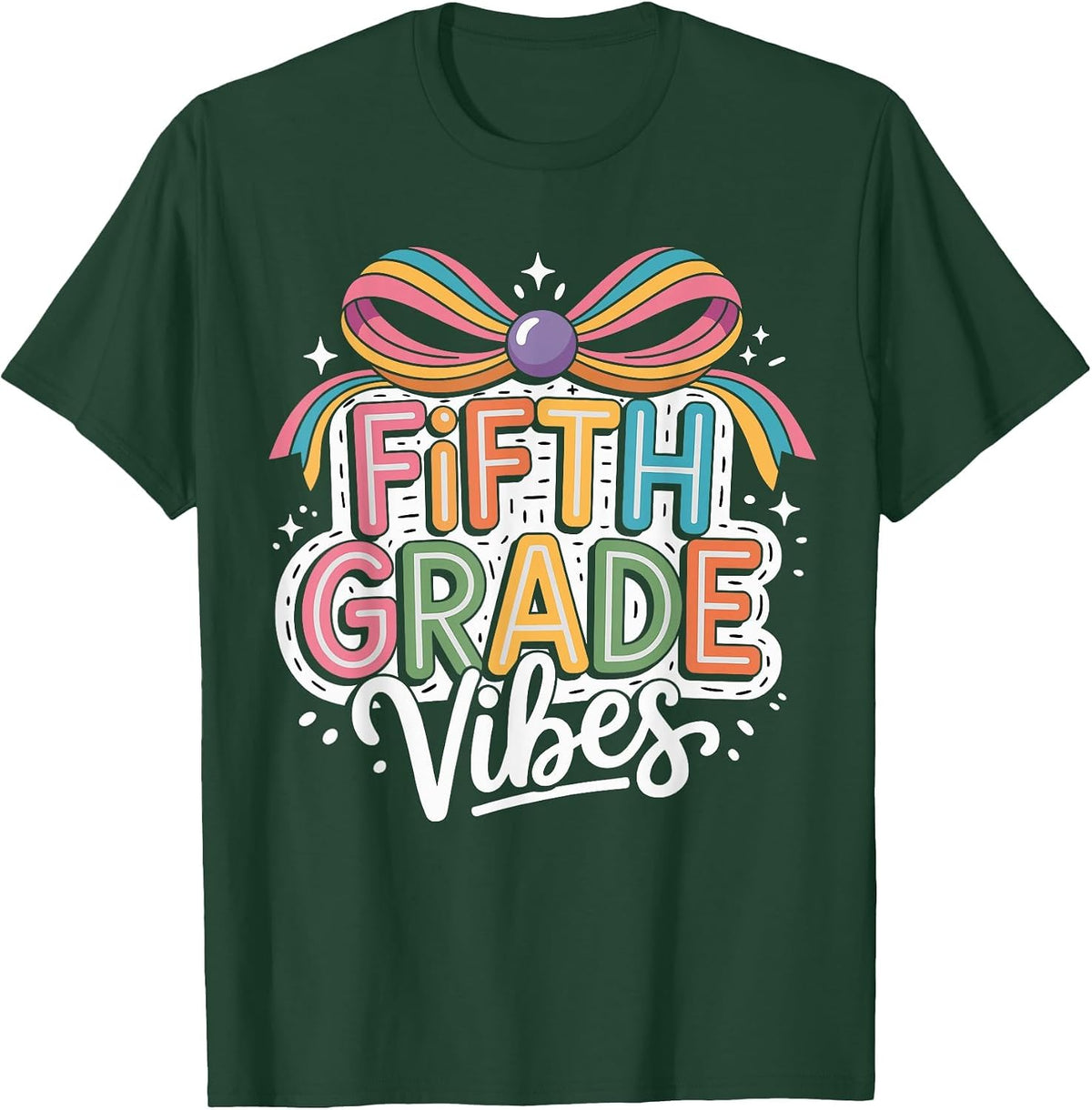 5th Fifth Grade Vibes Teacher Girls Back to School Coquette T-Shirt - Dark Green