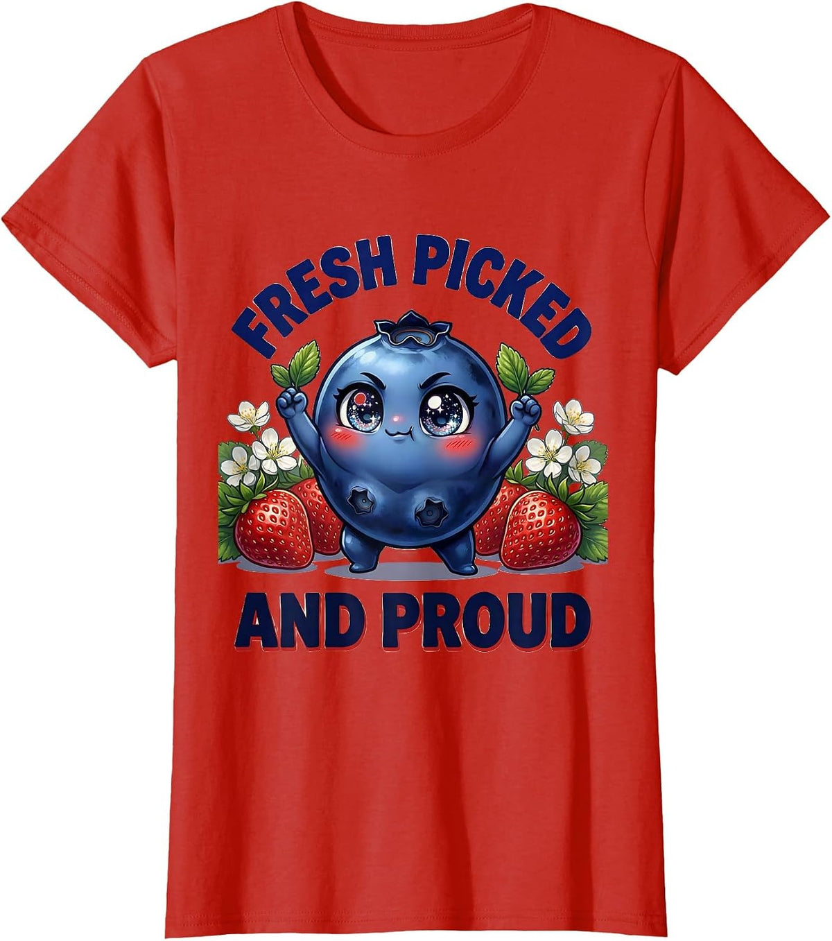 Women's Red White and Blueberries Fresh Picked Design T-Shirt - Red