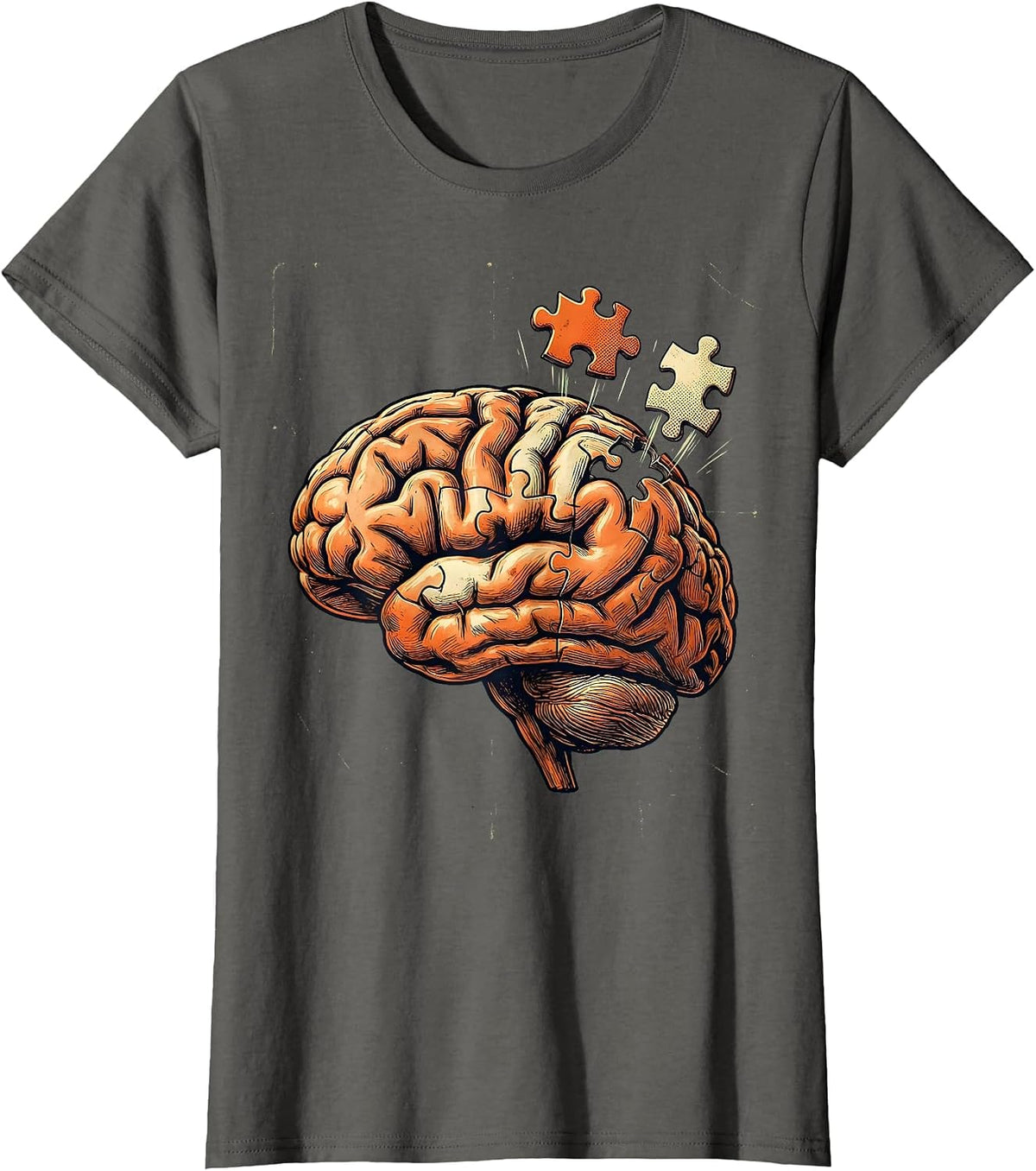 Women's Sped Teacher Brain Puzzle Illustration Graphic T-Shirt - Asphalt Grey