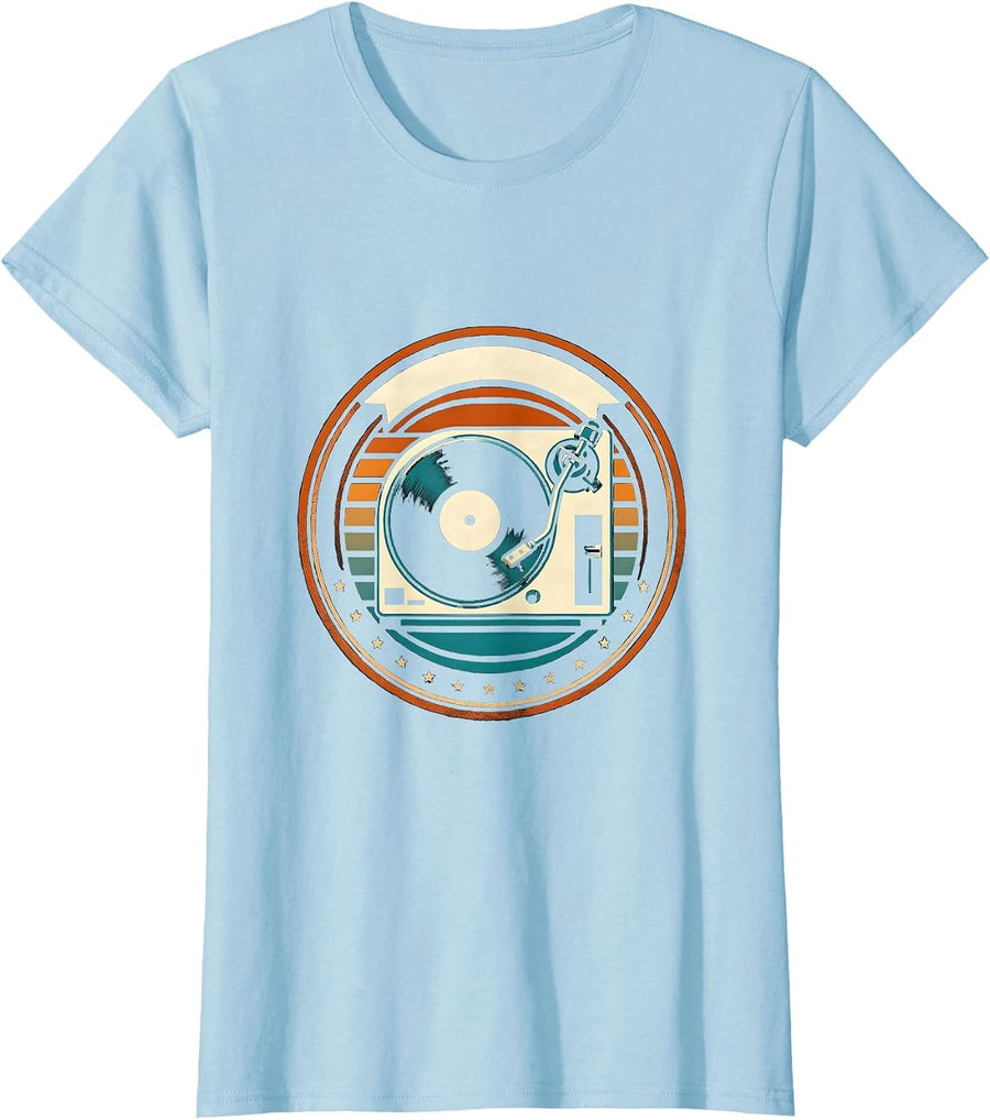 Women's Sealed Turntable Badge EDM Rave Music Lover Party T-Shirt - Baby Blue