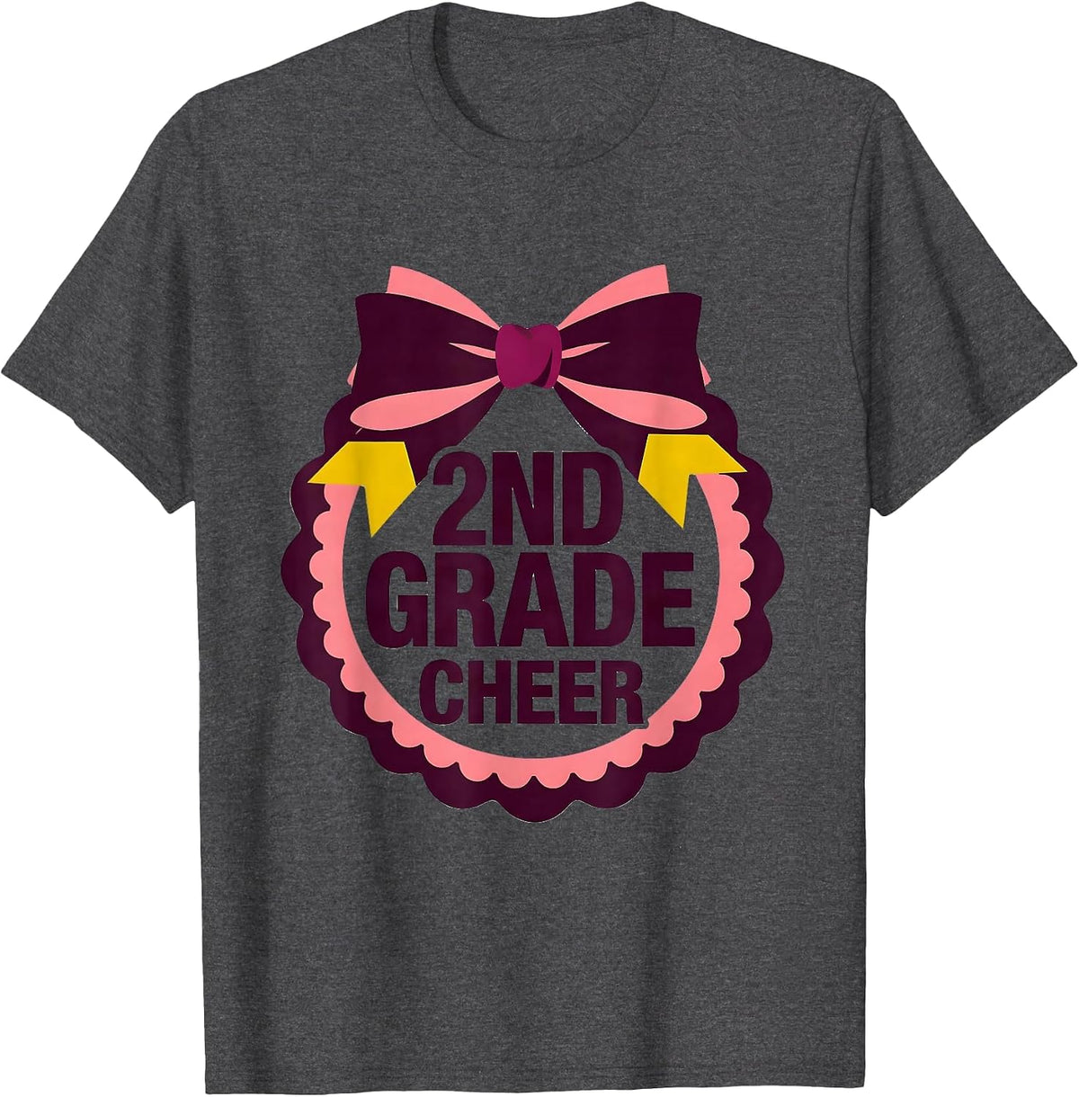 Men's 2nd Grade Cheer Coquette Bow Back to School Second Grade T-Shirt - Dark Heather Grey