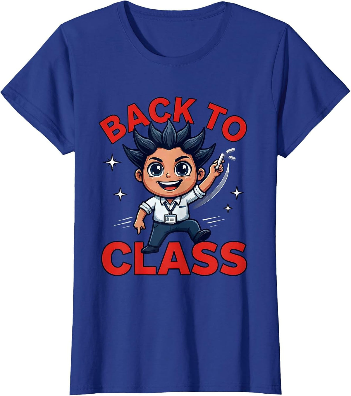 Women's BACK TO CLASS Funny Teacher Cartoon Back to School T-Shirt - Royal Blue