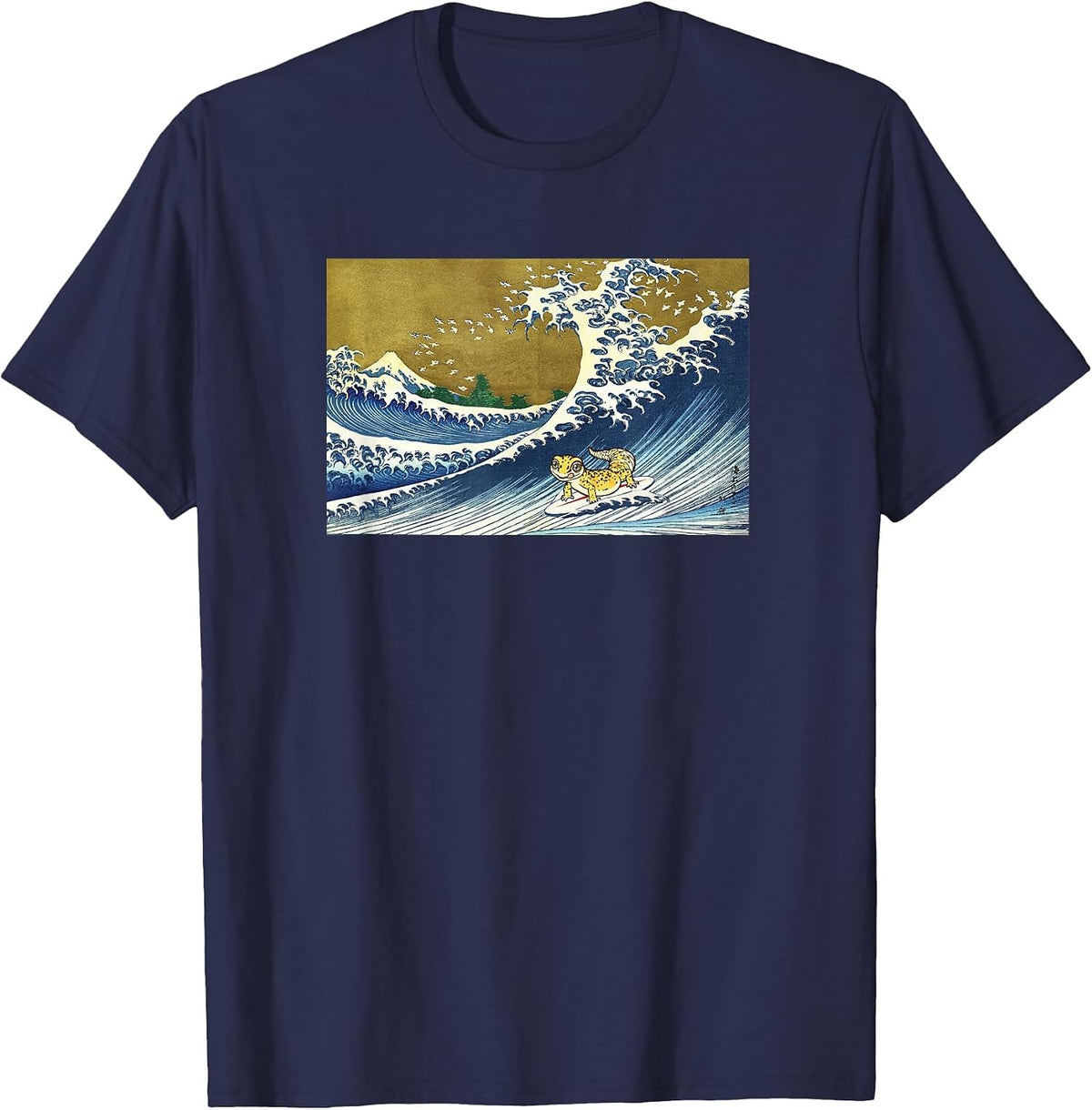 Cute Kids Retro Vintage Reptile Surfing Leopard Gecko Lover T-Shirt - Navy Blue