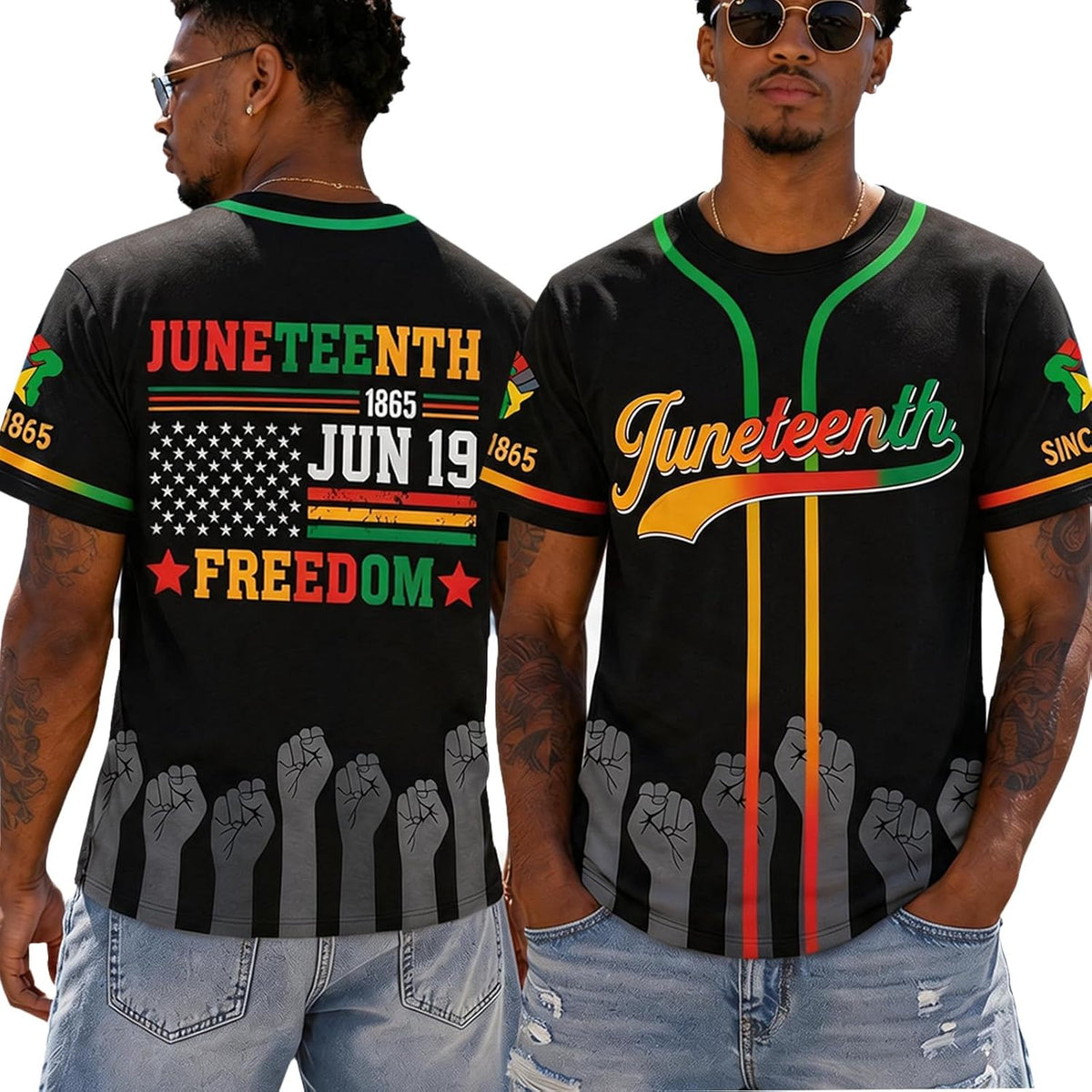 Juneteenth Freedom T-Shirt Short Sleeve Crewneck Shirt - Black-01