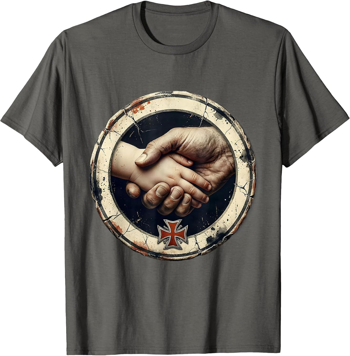 Men's Sealed Hands Firefighter Dad Family Tribute T-Shirt - Asphalt Grey