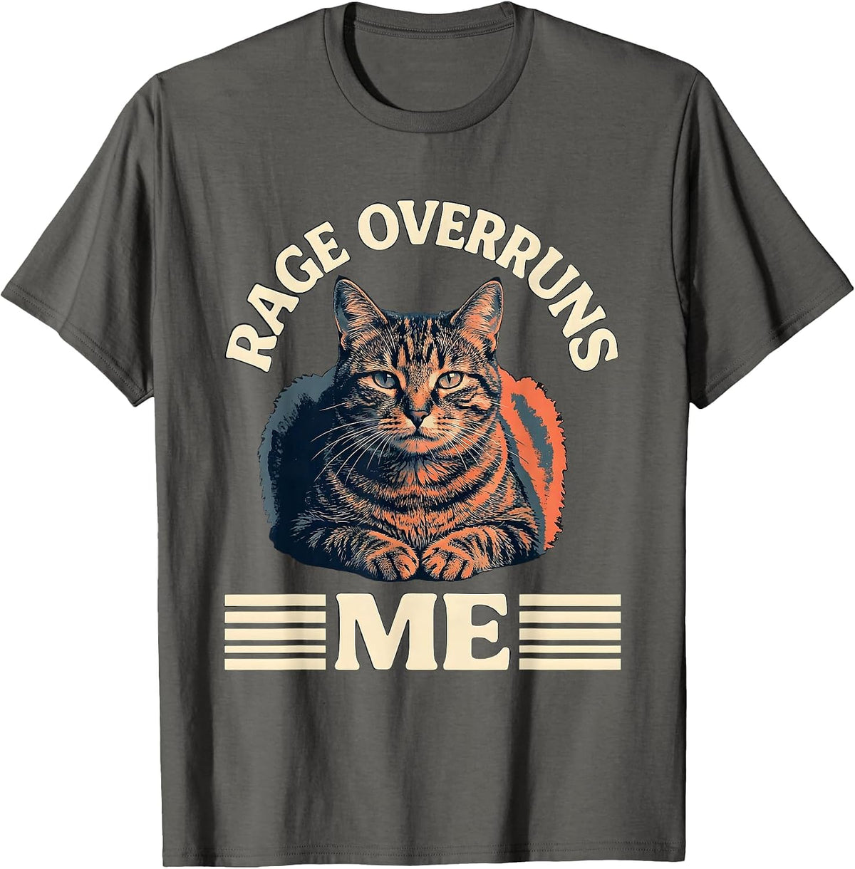 Men's Rage Overruns Me Funny Staring Cat Meme Sarcastic Gift T-Shirt - Asphalt Grey