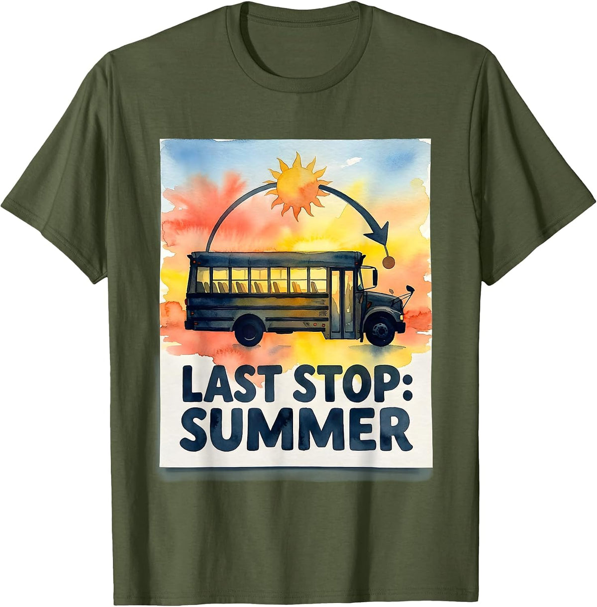 Last Stop Summer Vintage School Bus Driver Back To School T-Shirt - Olive Green
