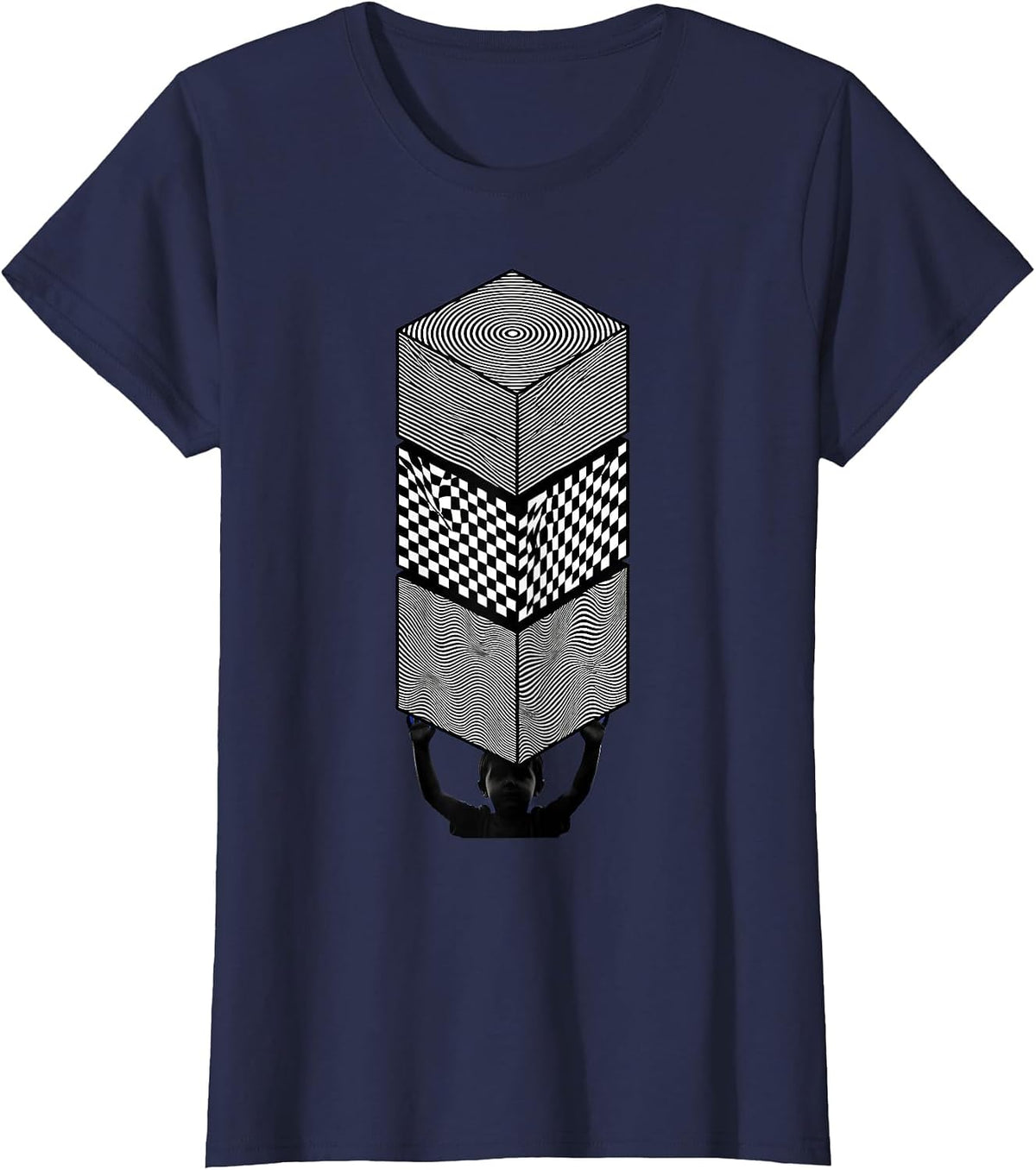 Women's Autism Awareness Colorful Block Tower Builder T-Shirt - Navy Blue