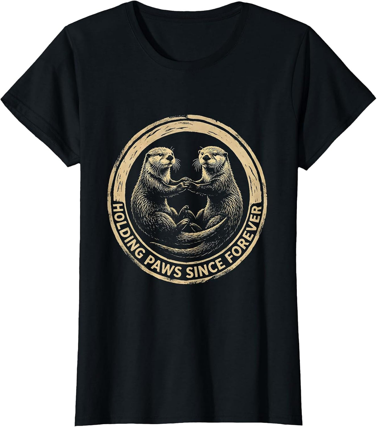 Women's Sea Otter Holding Paws Since Forever Design T-Shirt - Black