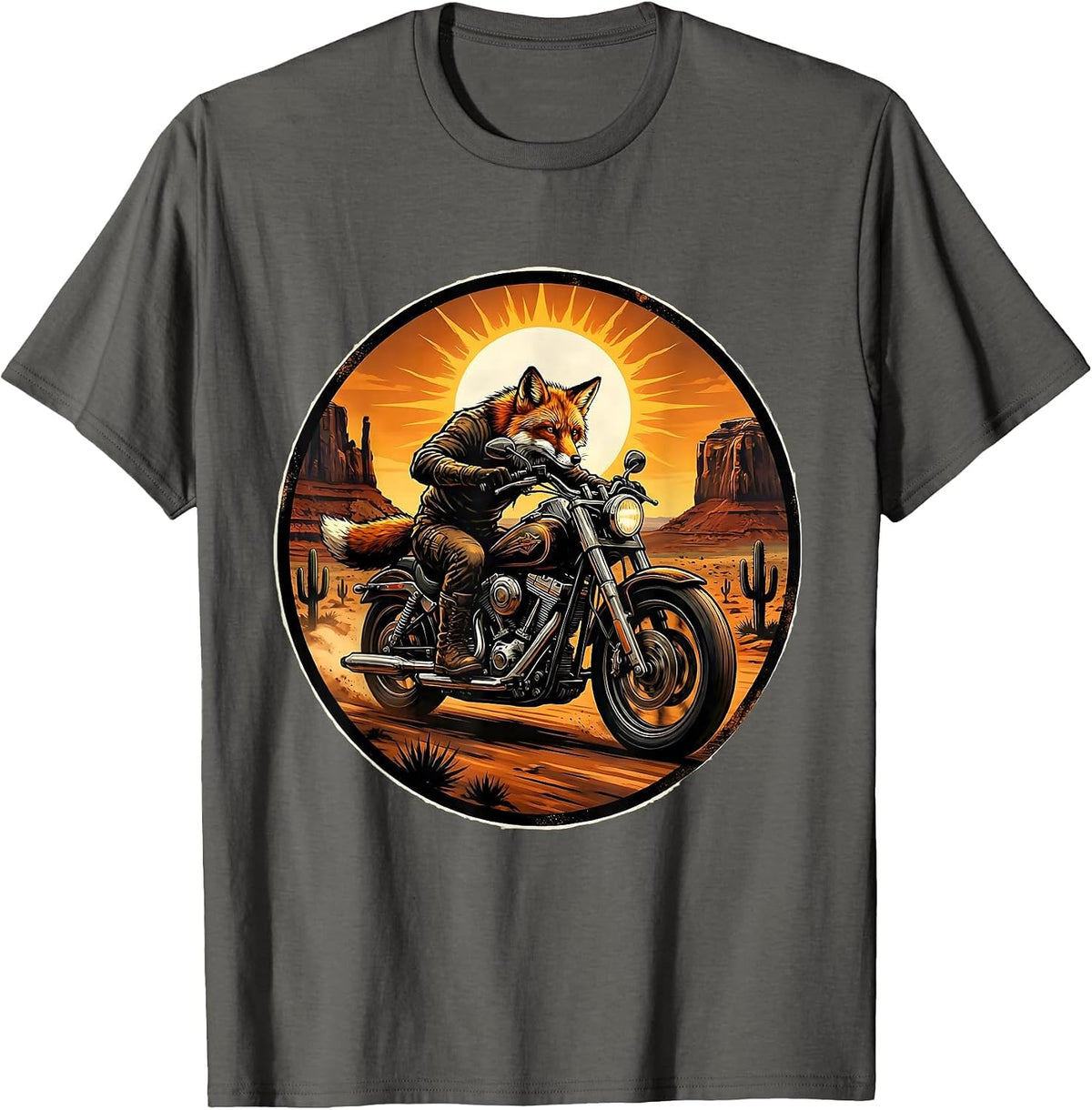 Men's Fox Rider Desert Motorcycle Graphic Tee T-Shirt - Asphalt Grey