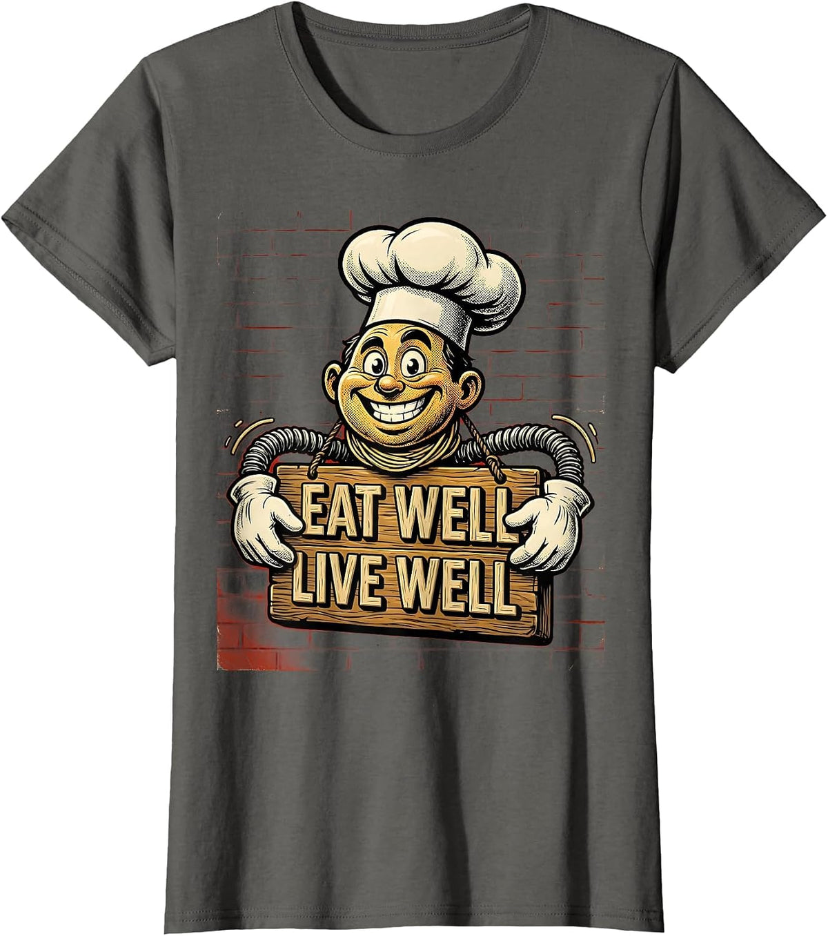 Women's Eat Well Live Well Chef Culinary Design T-Shirt - Asphalt Grey