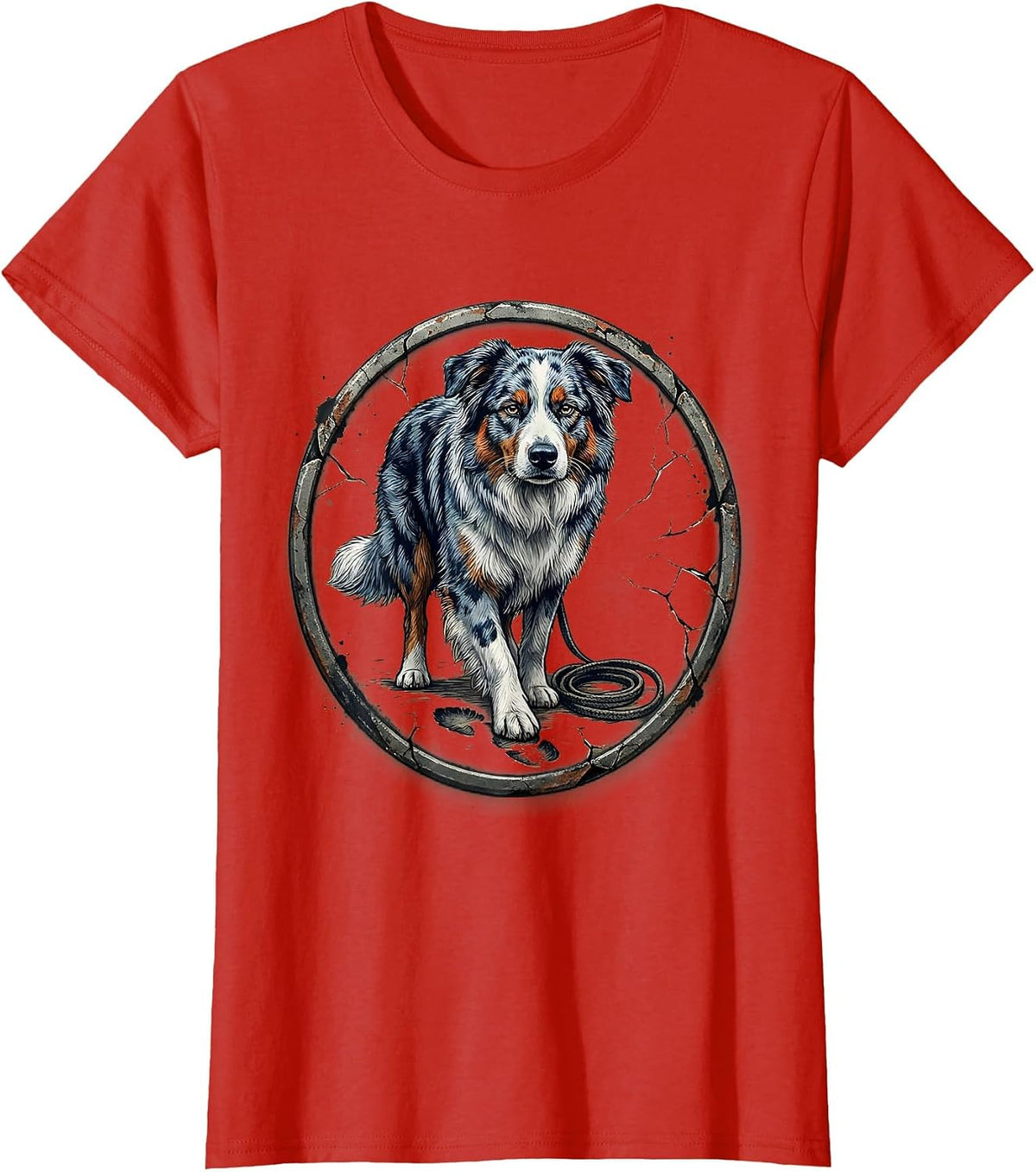 Aussie Shepherd Mini Dog Mom Distressed Badge T-Shirt - Red