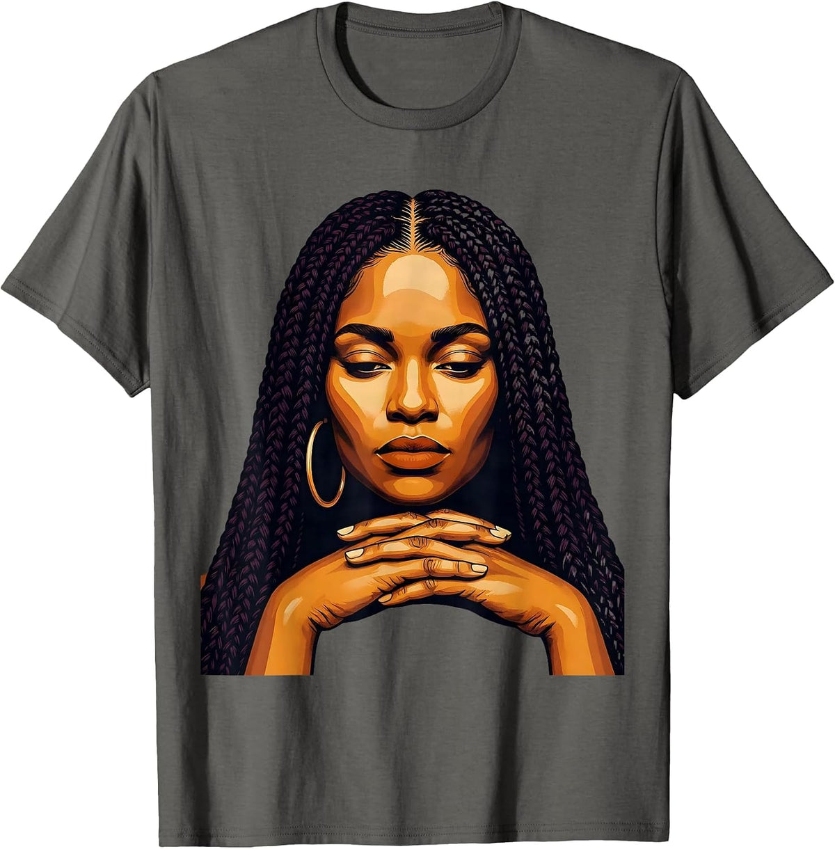 Men's Black Woman Braids Screenprint Unapologetic Pride T-Shirt - Asphalt Grey