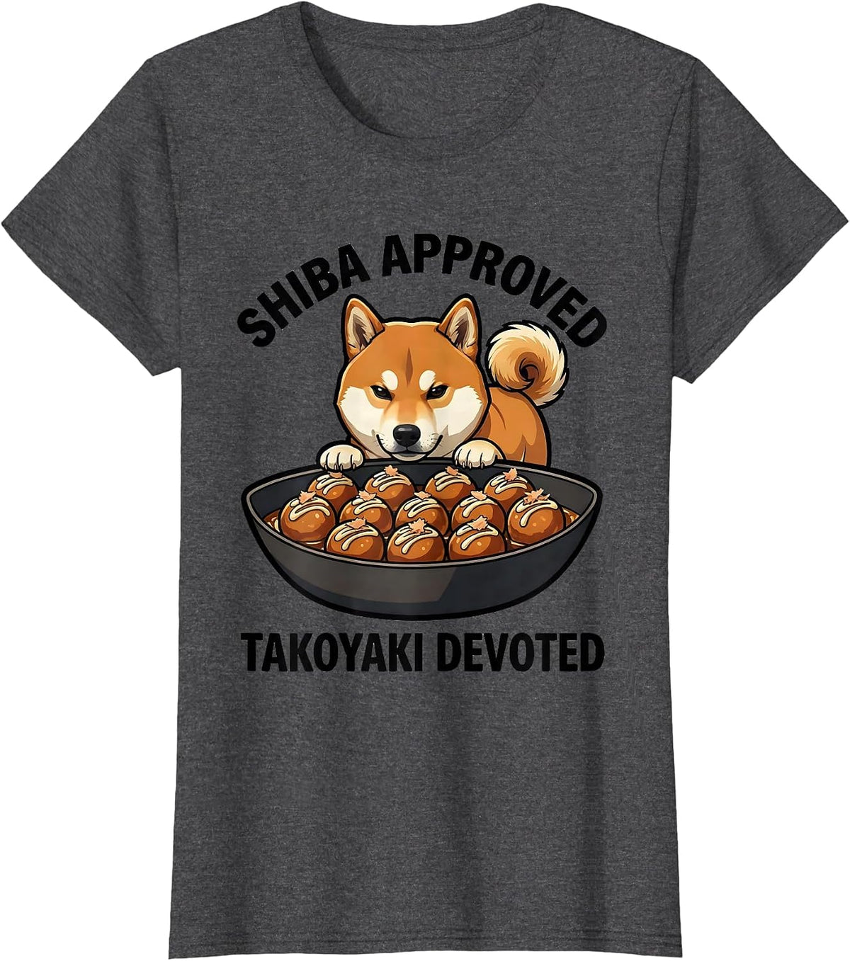 Women's Shiba Approved Takoyaki Devoted Cute Kawaii Dog Lover Gift T-Shirt - Dark Heather Grey