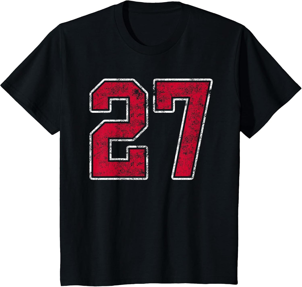 Grunge Red White Number 27 Jersey Player Uniform #27 T-Shirt - Black
