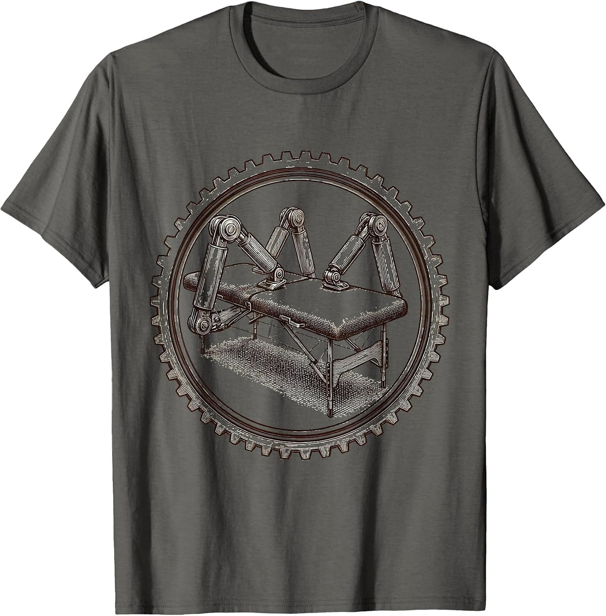 Physical Therapy Table Mechanical Arms Illustration T-Shirt - Asphalt Grey