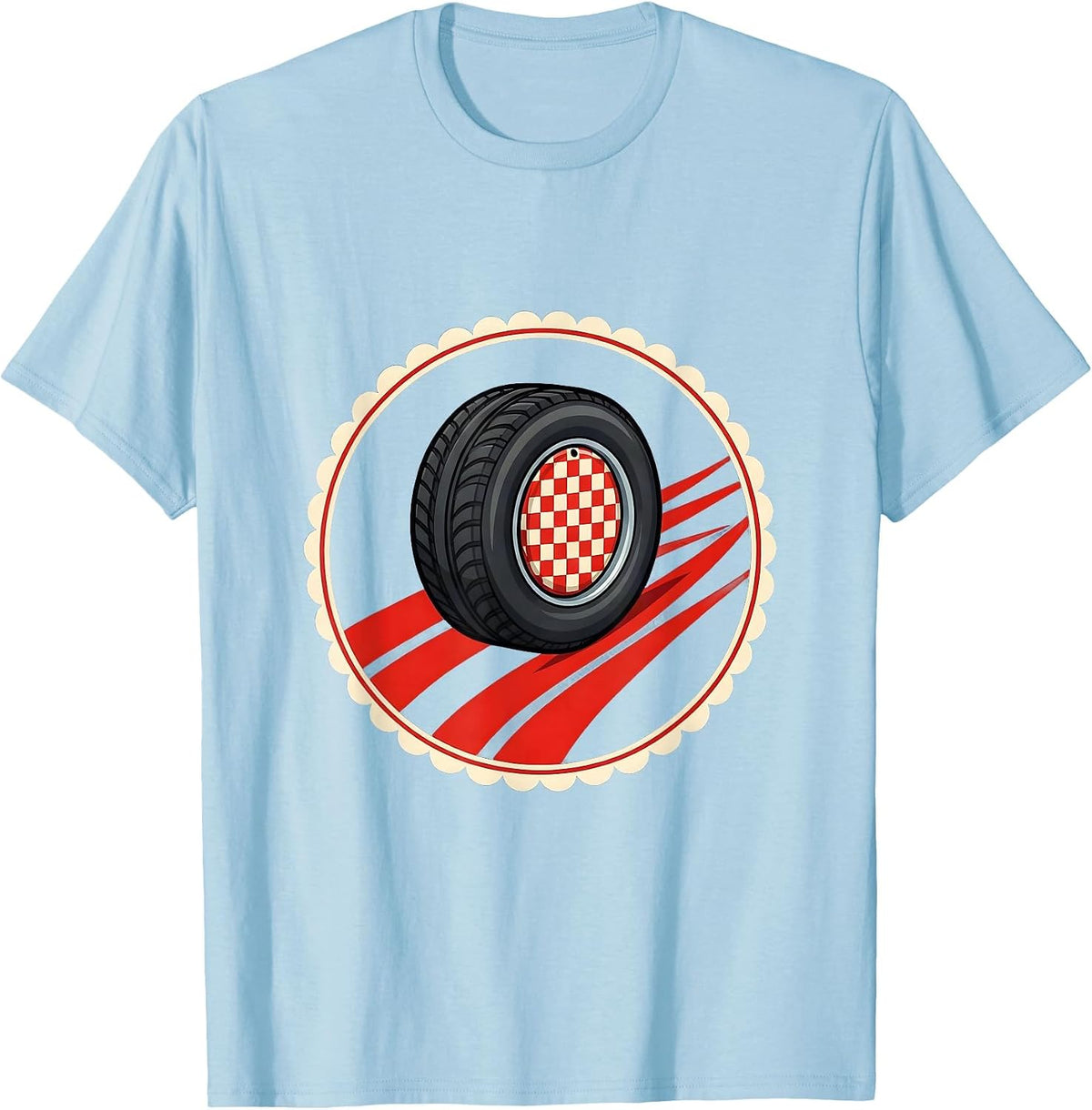 Men's Race Car Wheel Checkered Burnout Graphic T-Shirt - Baby Blue
