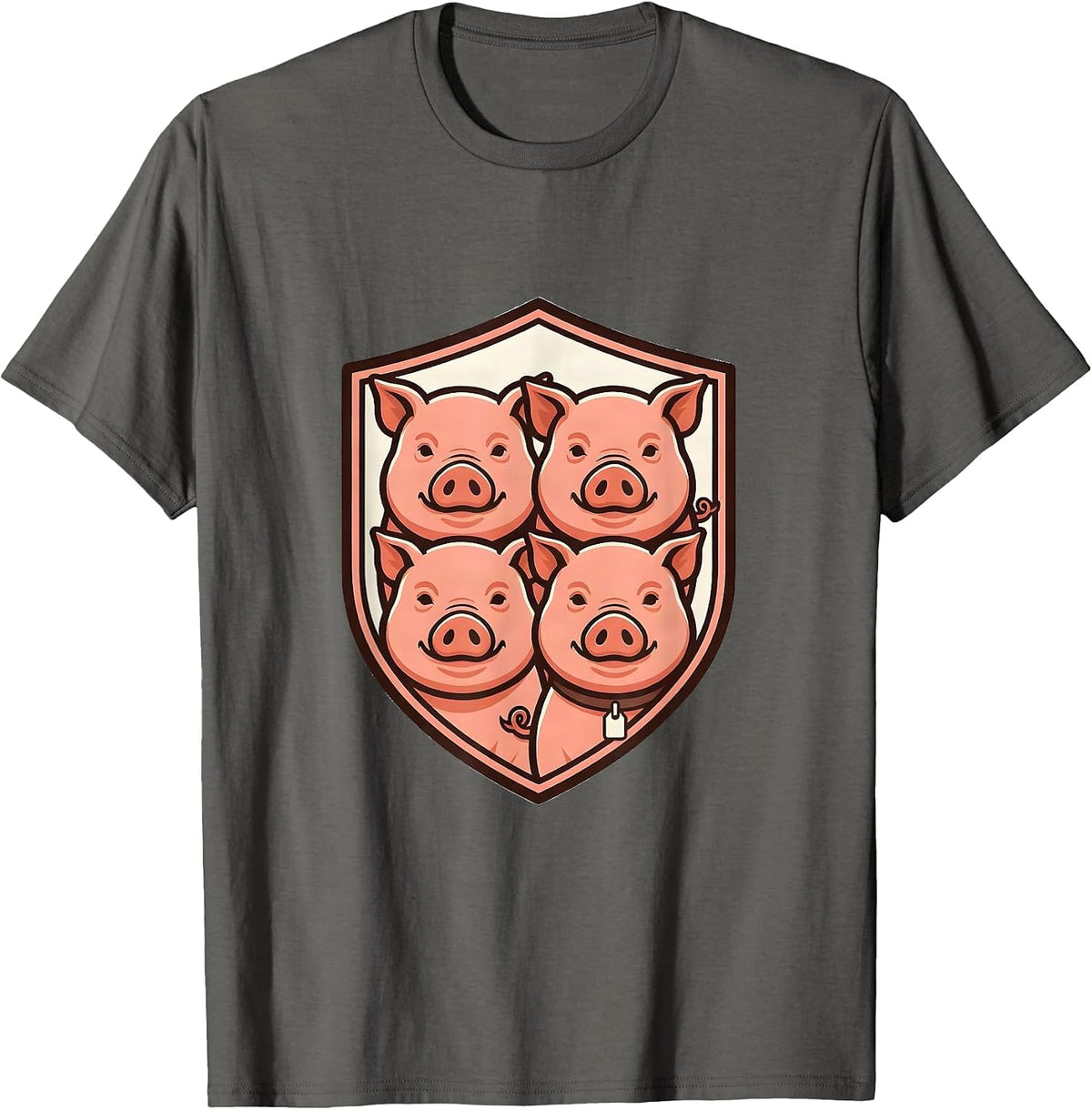 Shield Pig Squad Cute Farm Animal Lover Humor T-Shirt - Asphalt Grey