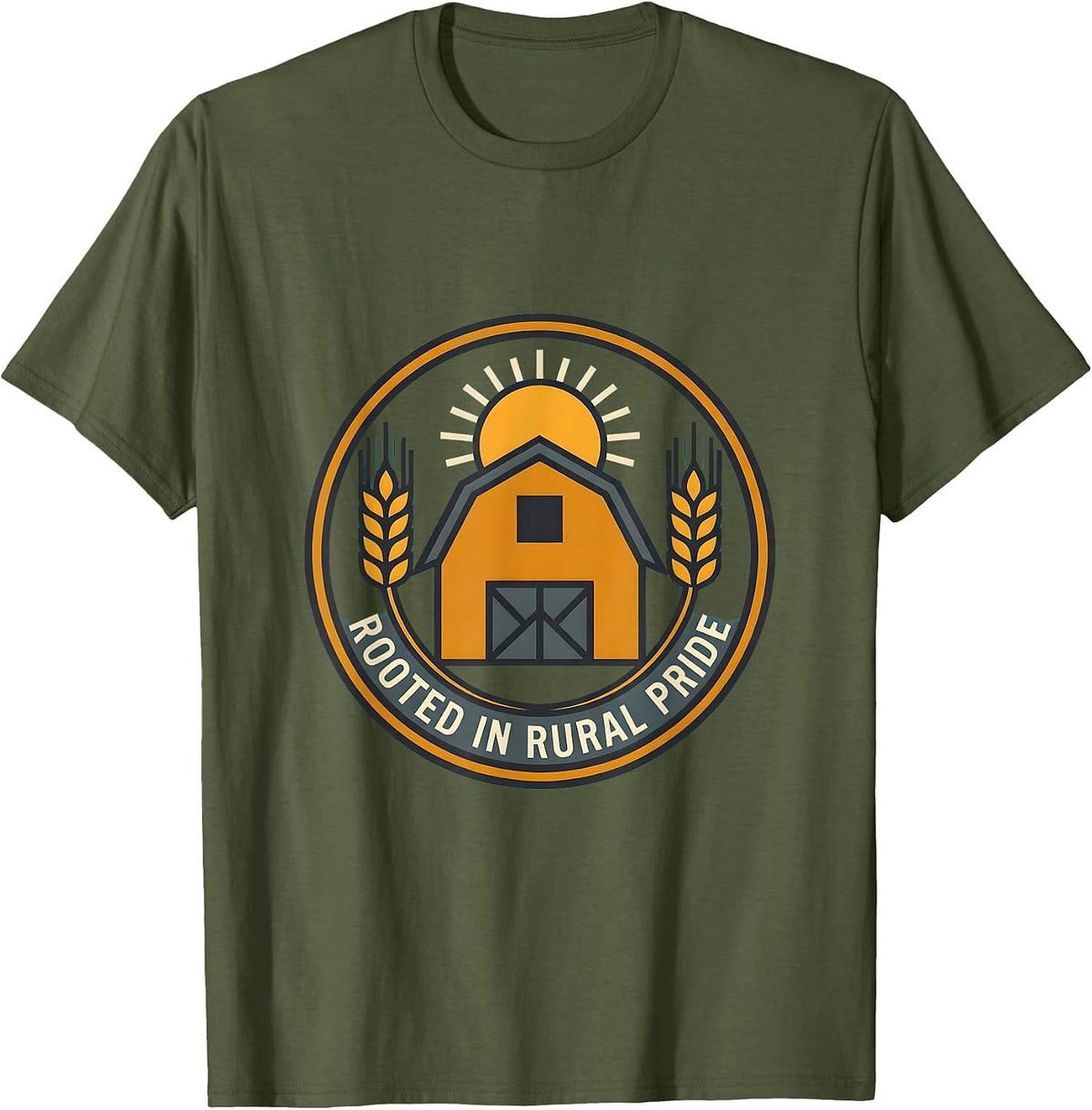Rooted in Rural Pride Country Living Design T-Shirt - Olive Green