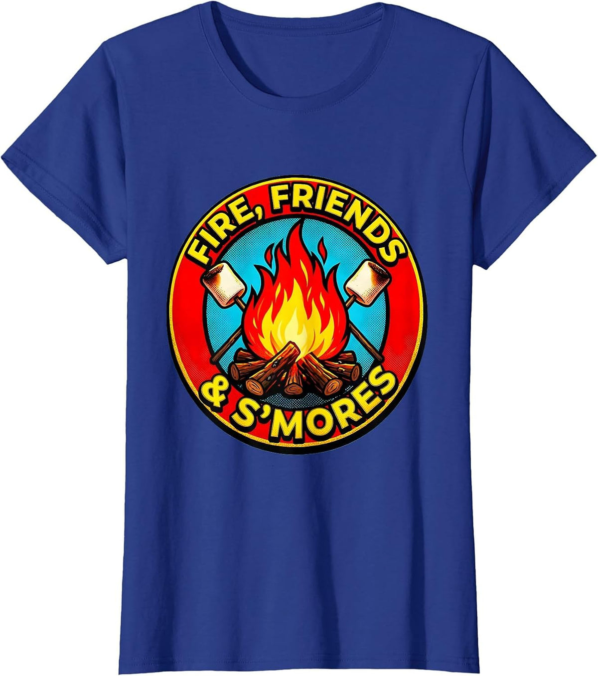 Women's Fire Friends and S'mores Camping Design T-Shirt - Royal Blue