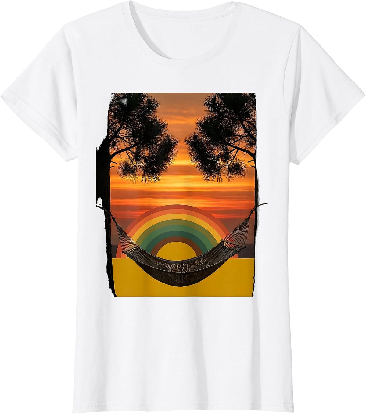 Women's Hammock Pine Trees Camping Illustration T-Shirt - White