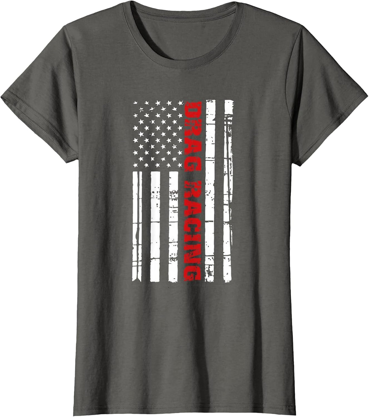 Drag Racing Flag Shirt Street Outlaws Race American T-Shirt - Asphalt Grey